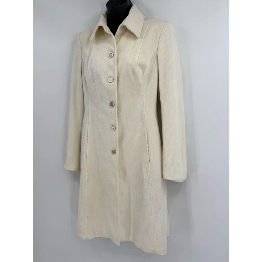 Piazza Sempione Corduroy A-Line Button Front Coat | Cream | IT 38 / XS